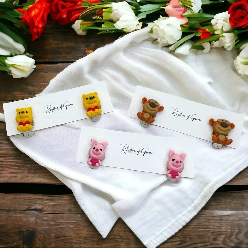 Winnie Pooh Piglet Tigger Clip-On Earring Set